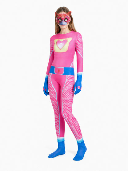 SuperKitties Pink Costume Jumpsuit with Mask Costume Masks detail