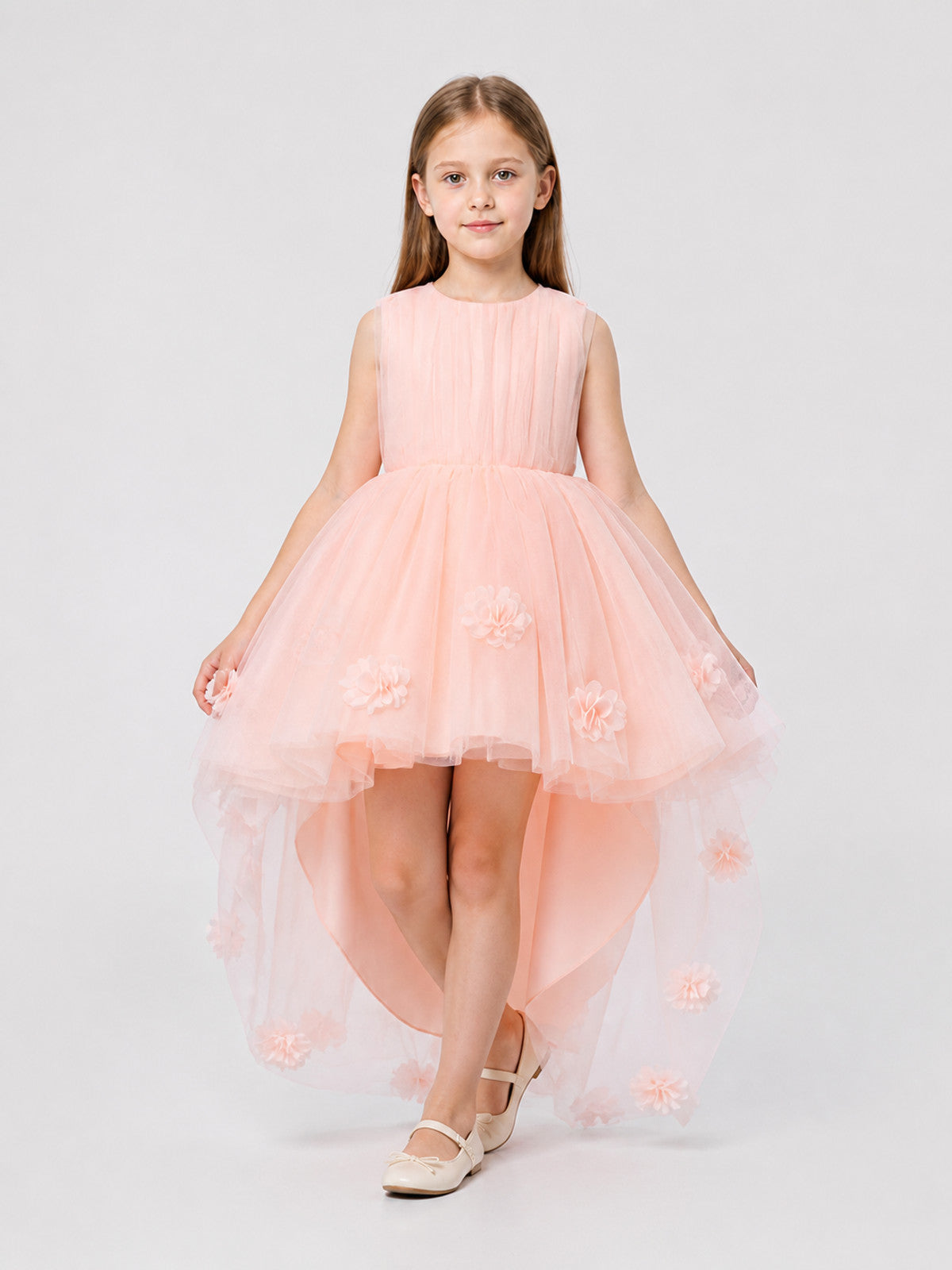 Sleeveless Children's Tutu Dress with Flowers and a Train Costume Dresses detail