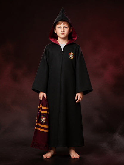 Hooded Wizard Robe Costume Set With Striped Scarf And Badge