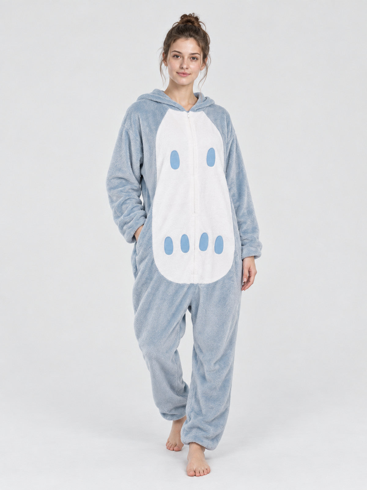 Hooded Pajama Jumpsuit with White Panel