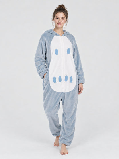 Hooded Pajama Jumpsuit with White Panel
