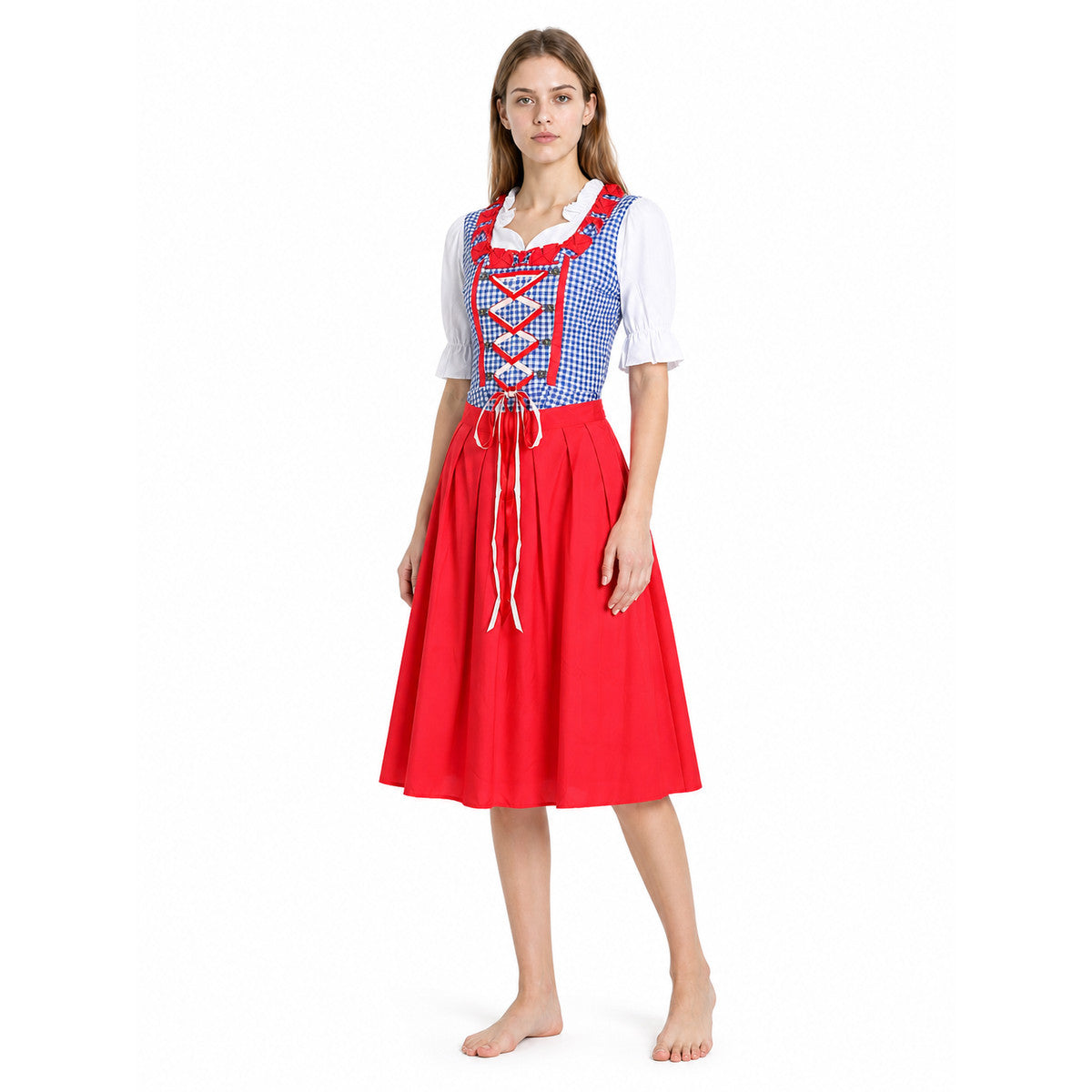 Bavarian Dress with a Plaid Corset and Bows Costume Dresses detail