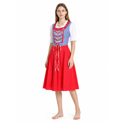 Bavarian Dress with a Plaid Corset and Bows Costume Dresses detail