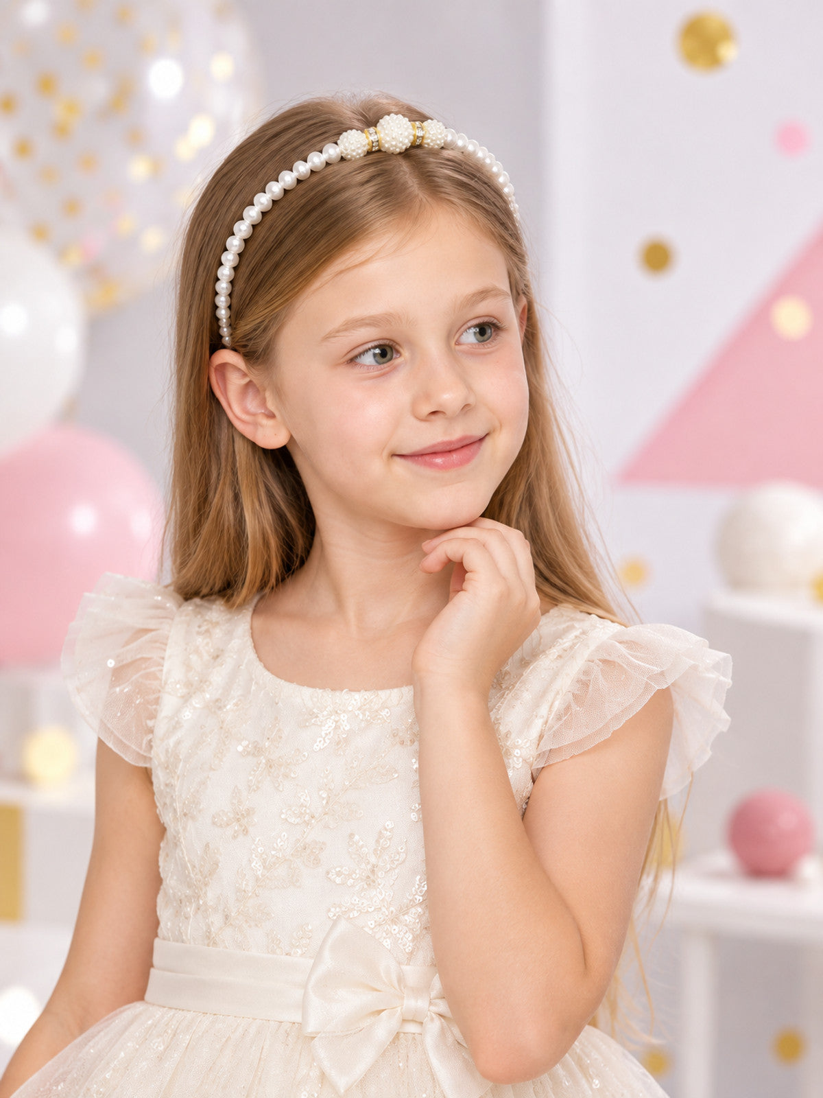 White Pearl Braided Kids Hair Headband