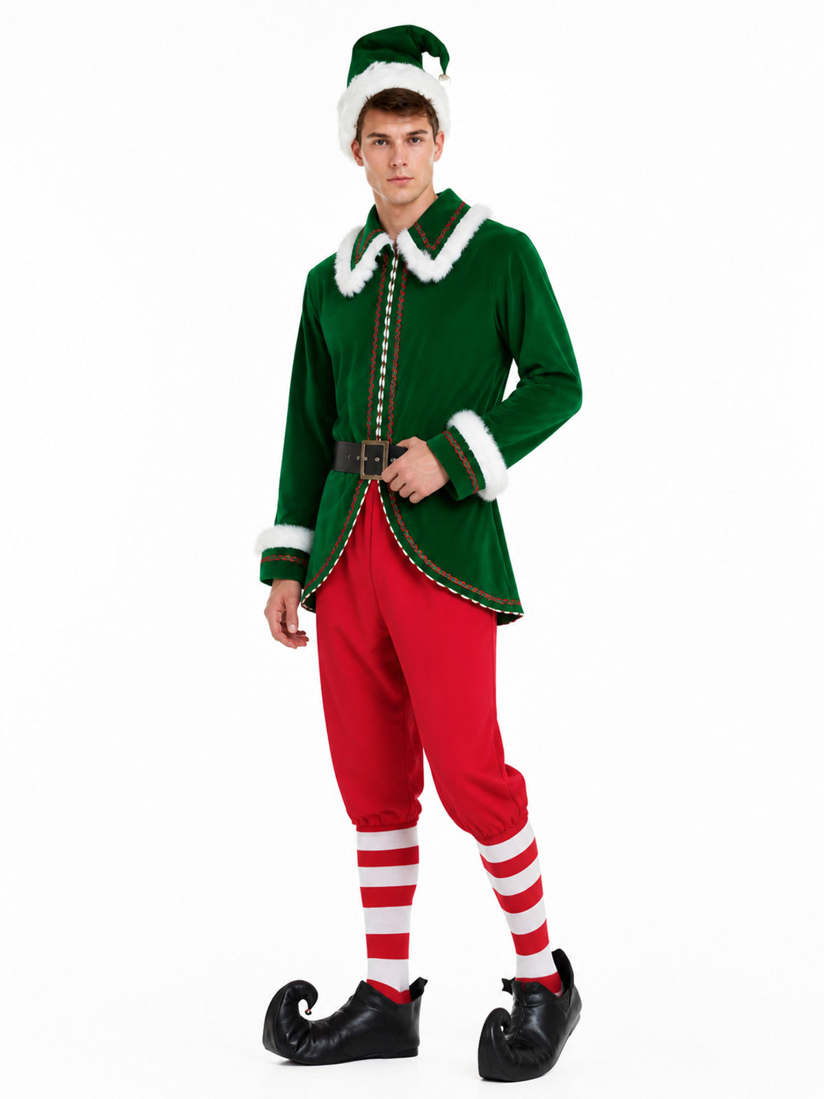 Green and Red Elf Costume with Belt for Performances