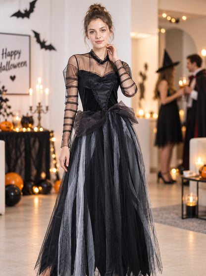 Black carnival dress with corset bodice and bow