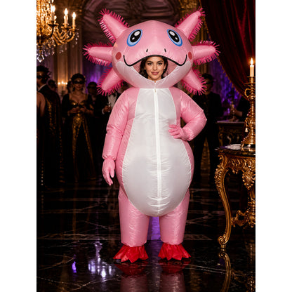 Funny Pink Inflatable Animal Costume with Horns and White Belly for Halloween Costumes detail