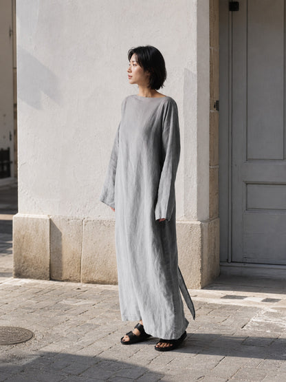 Gray Maxi Dress with Long Sleeves and a Slit Costume Dresses detail