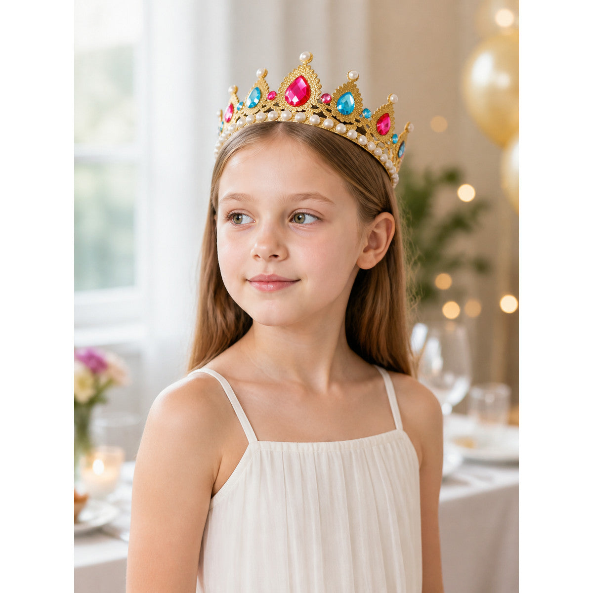 Carnival Crown with Pink, Blue, and White Beads lifestyle