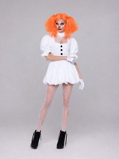 Clown Cosplay Costume with a White Puffed Dress Costume Dresses detail