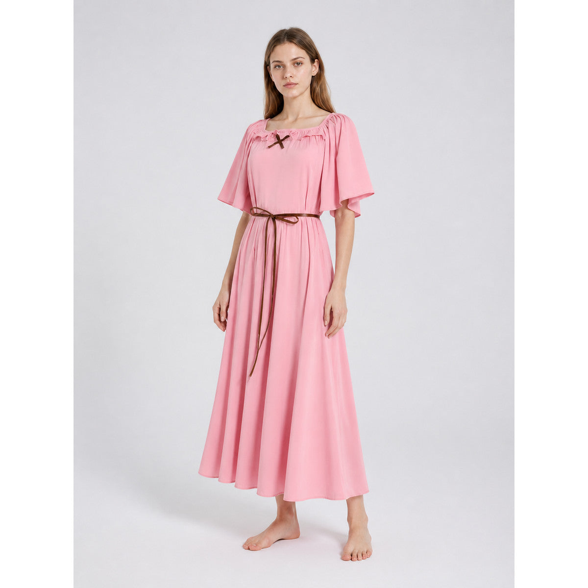 Pink Cosplay Dress with Belt and Long Skirt Costume Dresses detail