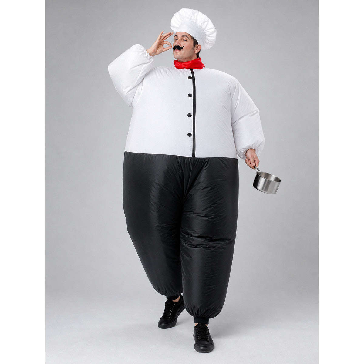 Inflatable Chef Costume with Hat and Mustache on-model walking view