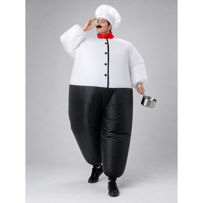 Inflatable Chef Costume with Hat and Mustache on-model walking view