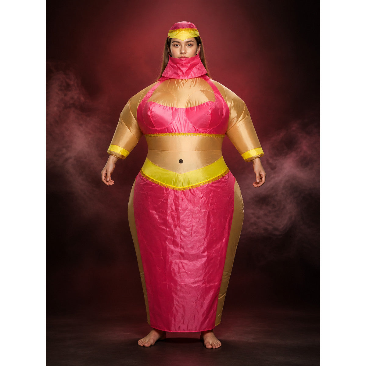 Adult's Cartoon Mouse Inflatable Costume, Pink Gold Beige Party Outfit main product view