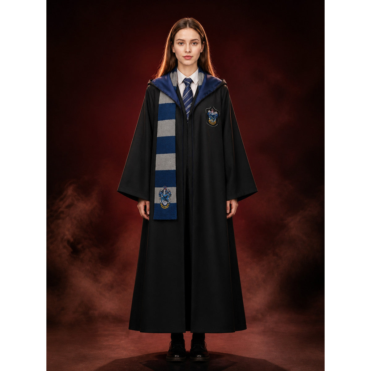 Academy-Themed Wizard Robe Costume Set With Hooded Cloak, Tie And Scarf main product view