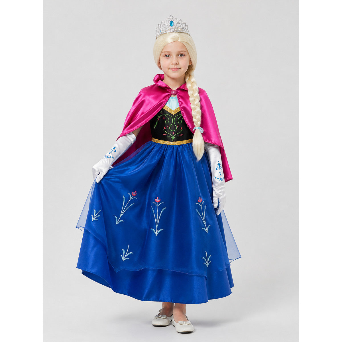 Elsa Princess Costume for Girls with Cape and Crown Costume Capes detail