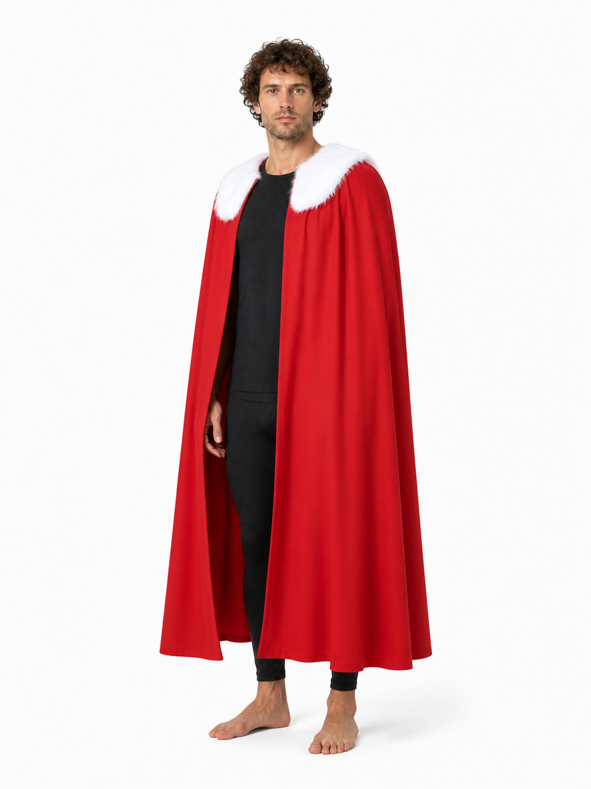 Long Red Cape with a White Fluffy Collar