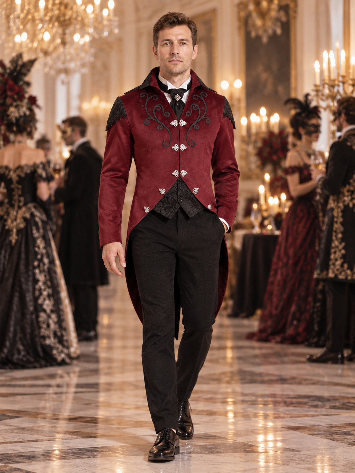 Gothic Tailcoat Burgundy with High Collar