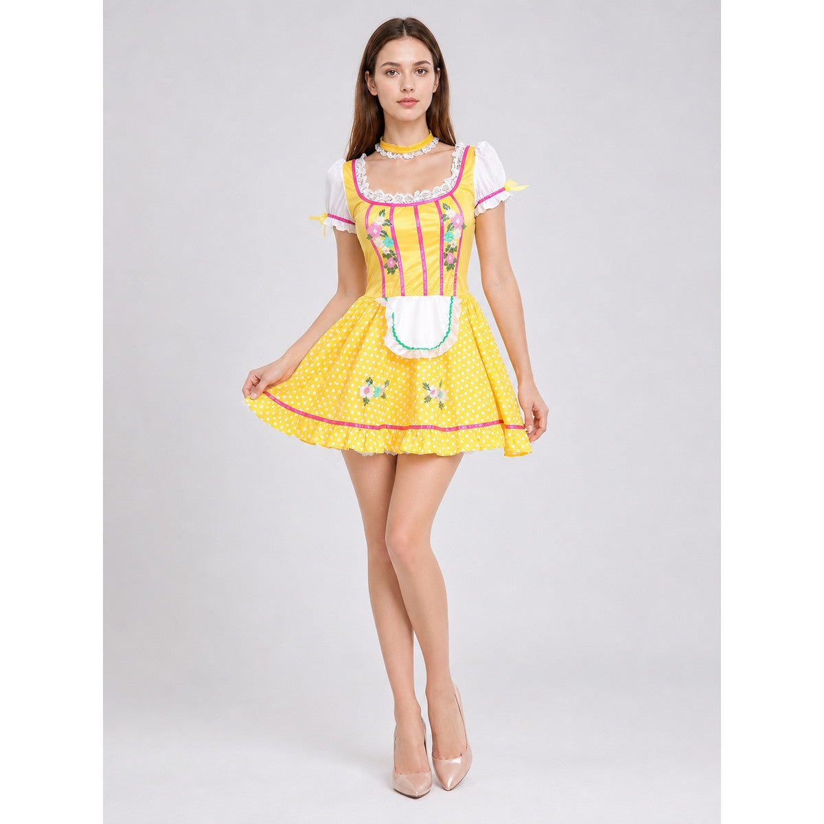 Cosplay Dress with Apron and Puff Sleeves