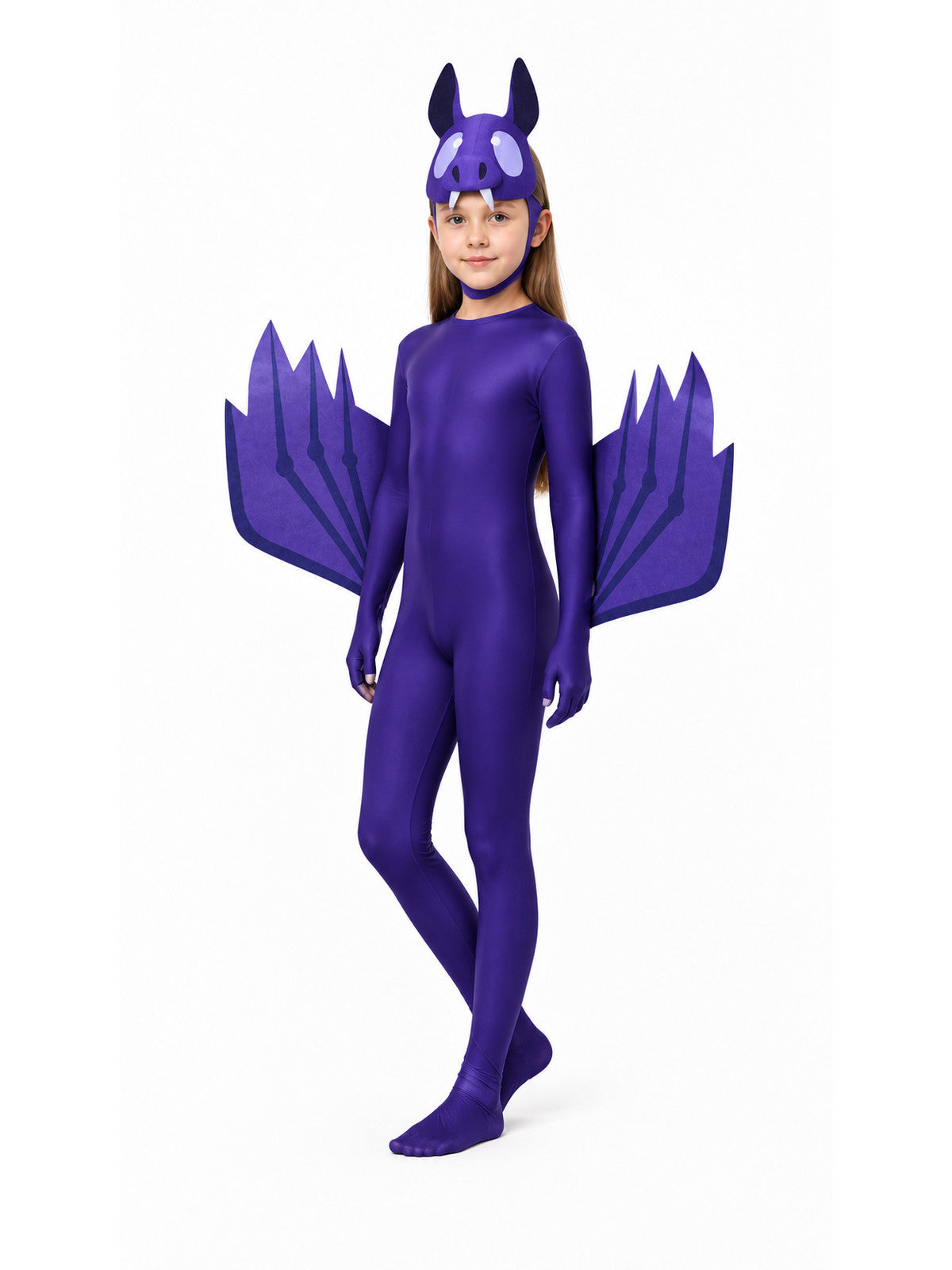 Purple Bat Costume with Mask and Wings Costume Masks detail