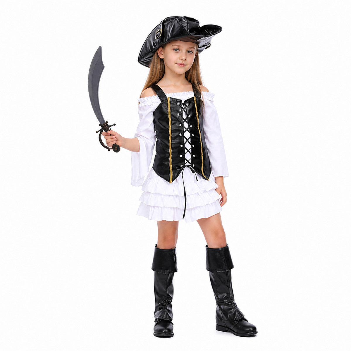 Children's Pirate Costume with Ruffled Skirt and Vest Costumes detail