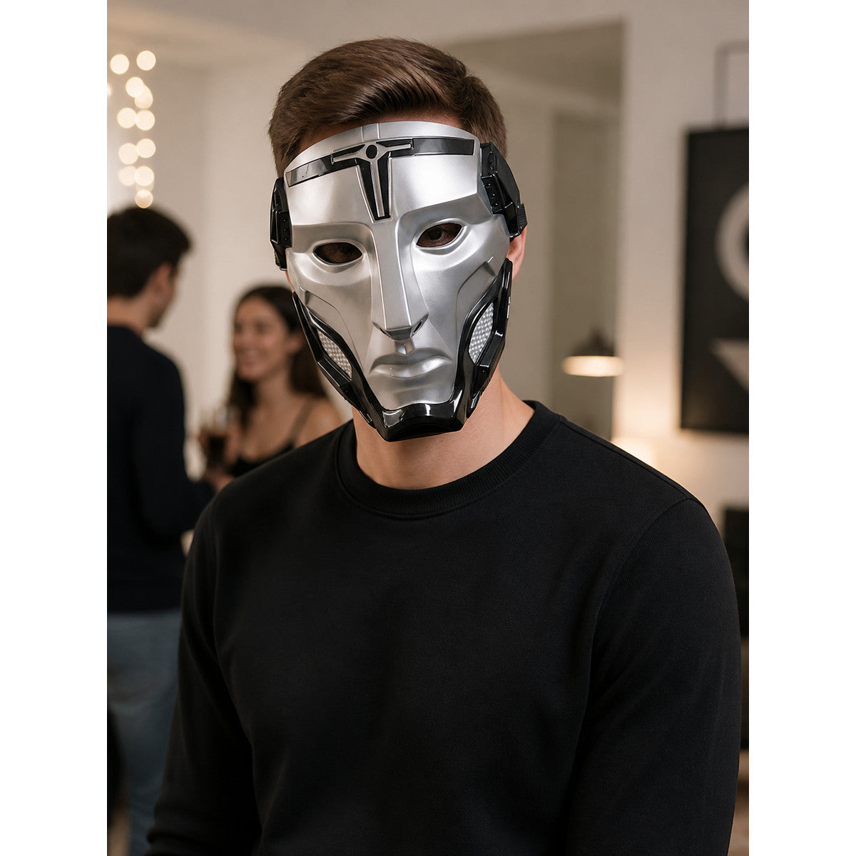 Silver Geometric Full-Face Cosplay Mask