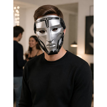 Silver Geometric Full-Face Cosplay Mask