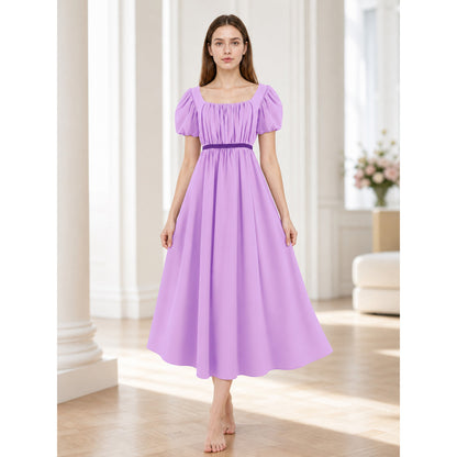 Regency-Style Dress with a Belt and Puff Sleeves