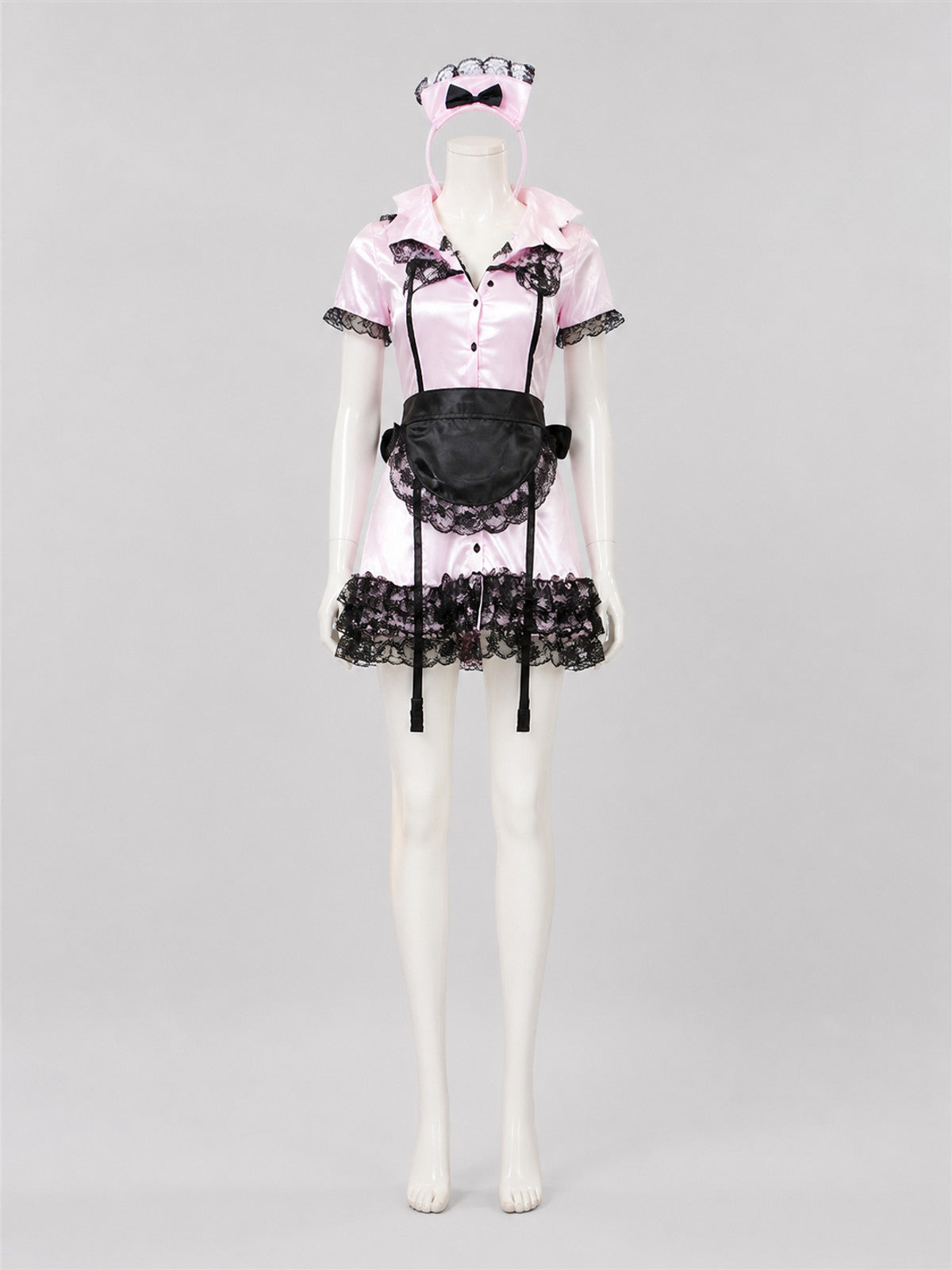 Short Lace Maid Uniform, Pink and White Costumes detail