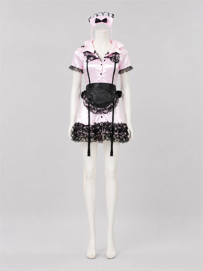 Short Lace Maid Uniform, Pink and White Costumes detail