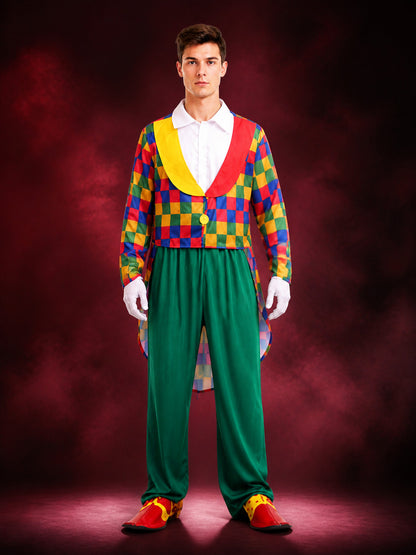 Adult Clown Costume Set, Colorful Checkered Jacket and Pants for Halloween main product view