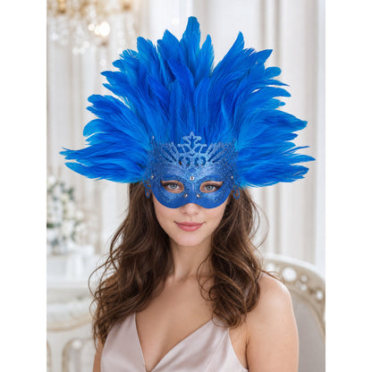 Carnival Mask with Blue Feathers and Glitter lifestyle