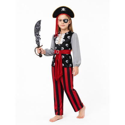 Black and Red Pirate Costume with Hat, Sword, and Eye Patch Costume Headwear detail