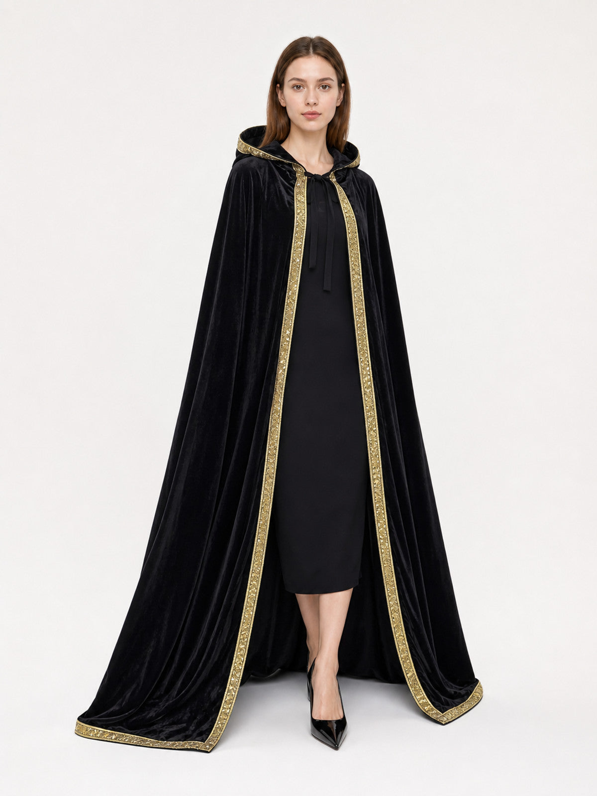 Black Hooded Medieval Carnival Cloak