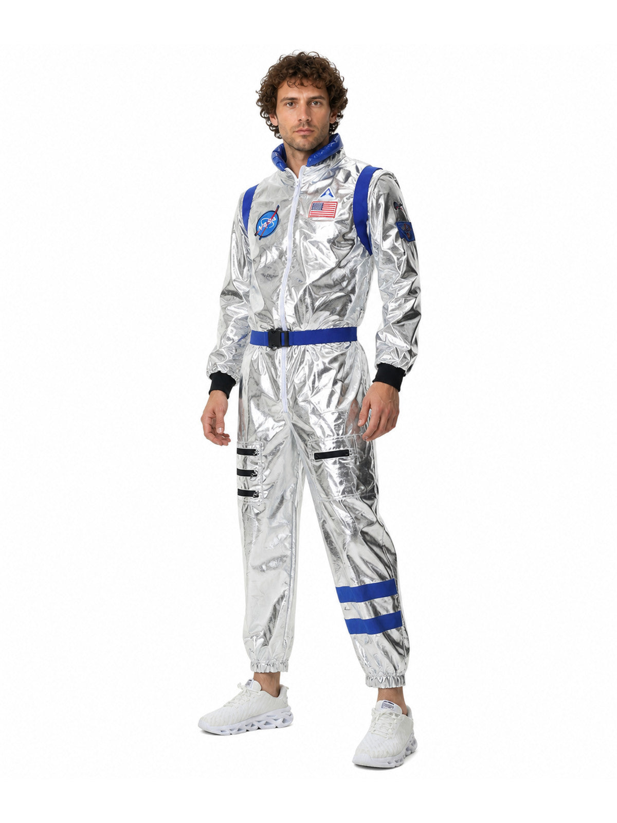 Silver Astronaut Costume with Blue Stripes