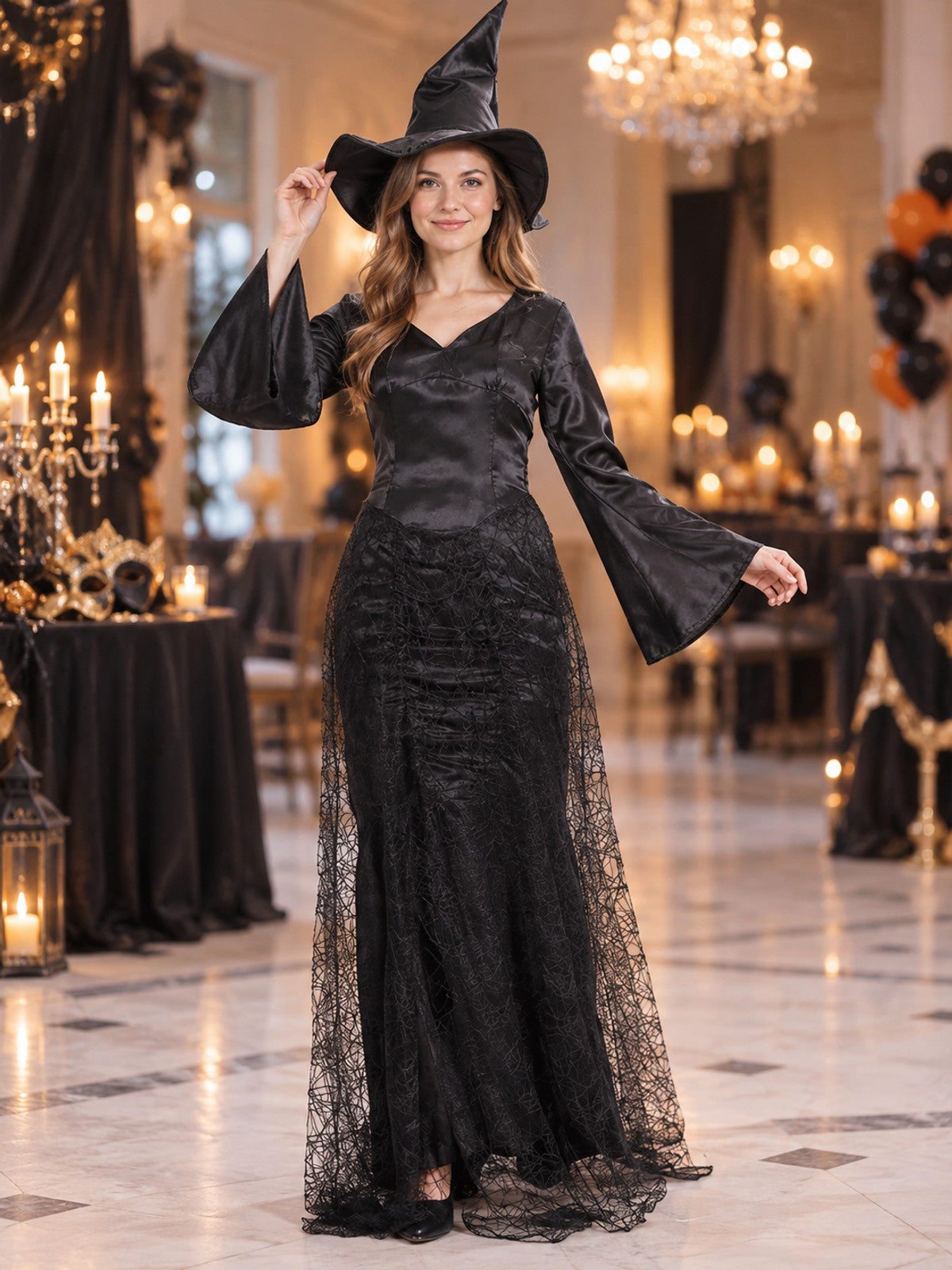 Witch Costume: Black Lace Dress and Hat