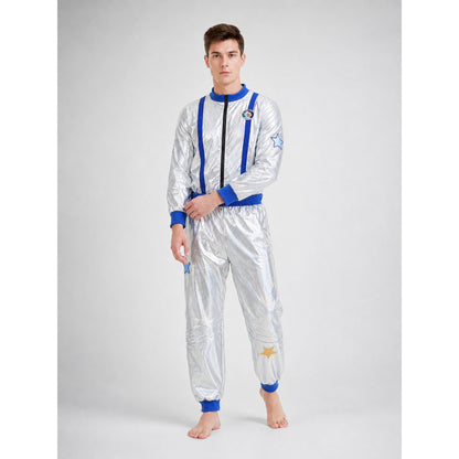 Silver astronaut costume with blue details