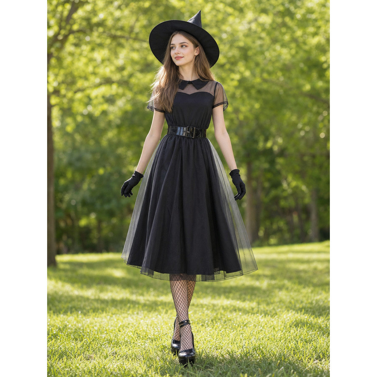 Halloween Witch Dress with Hat and Gloves lifestyle
