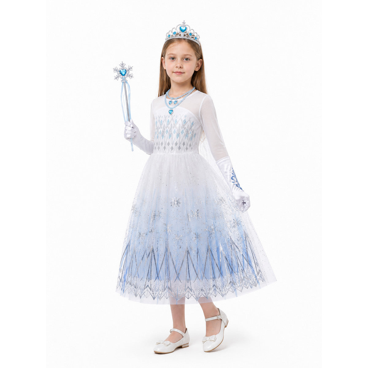 Snow Queen Costume with Crown and Magic Wand Costume Headwear detail