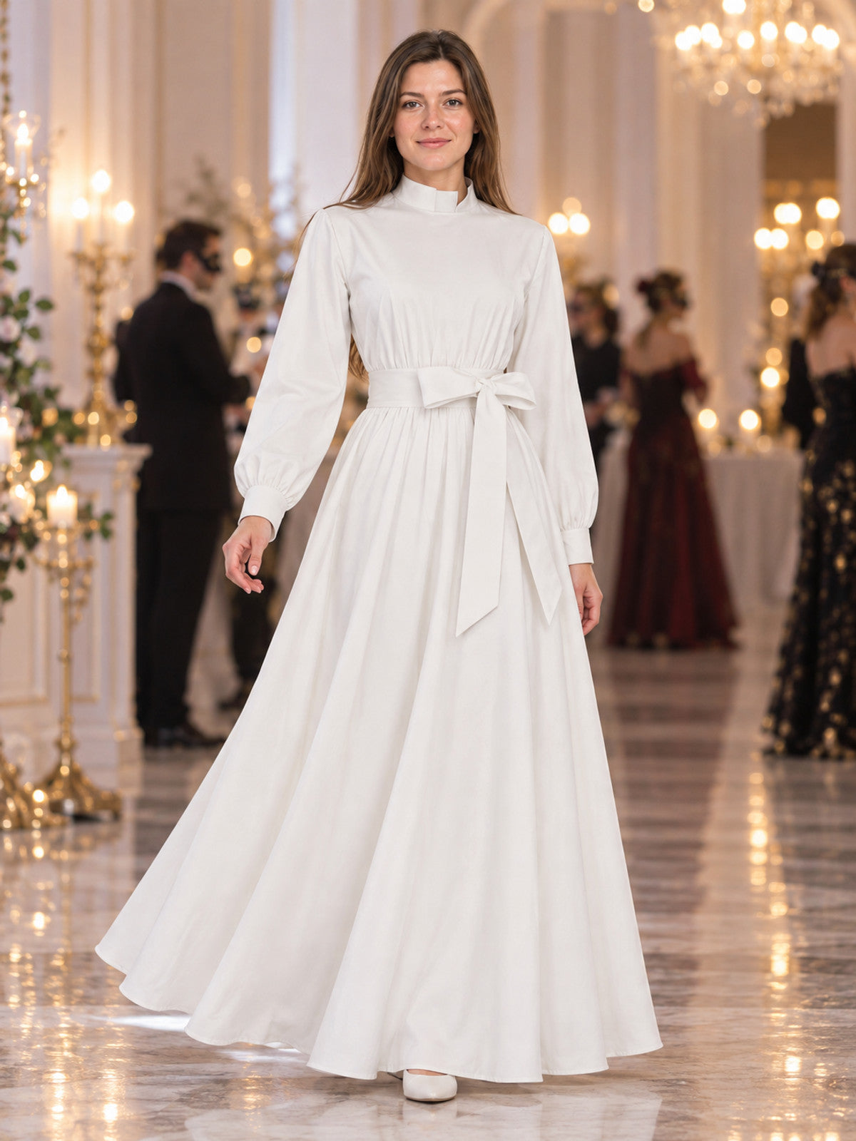 White nun costume made of linen and polyester with belt