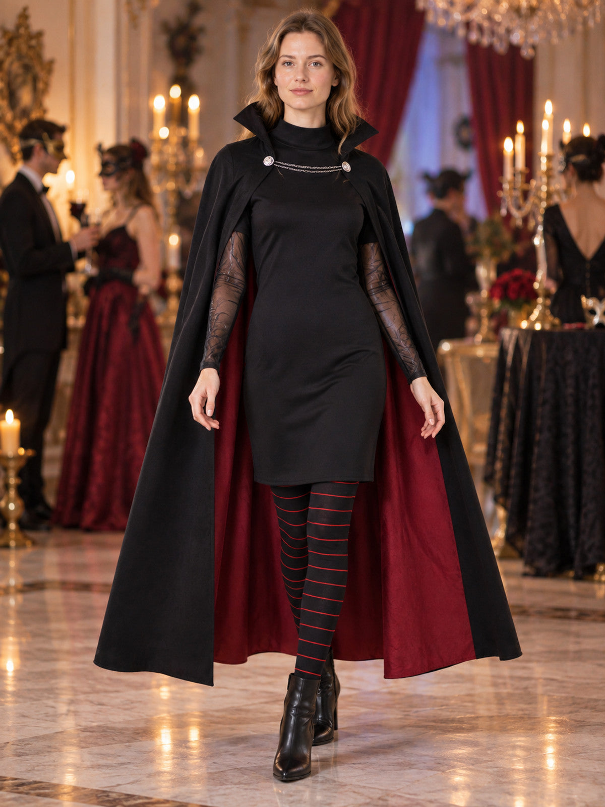 Vampire-Style Costume with Dress, Cape, and Leggings