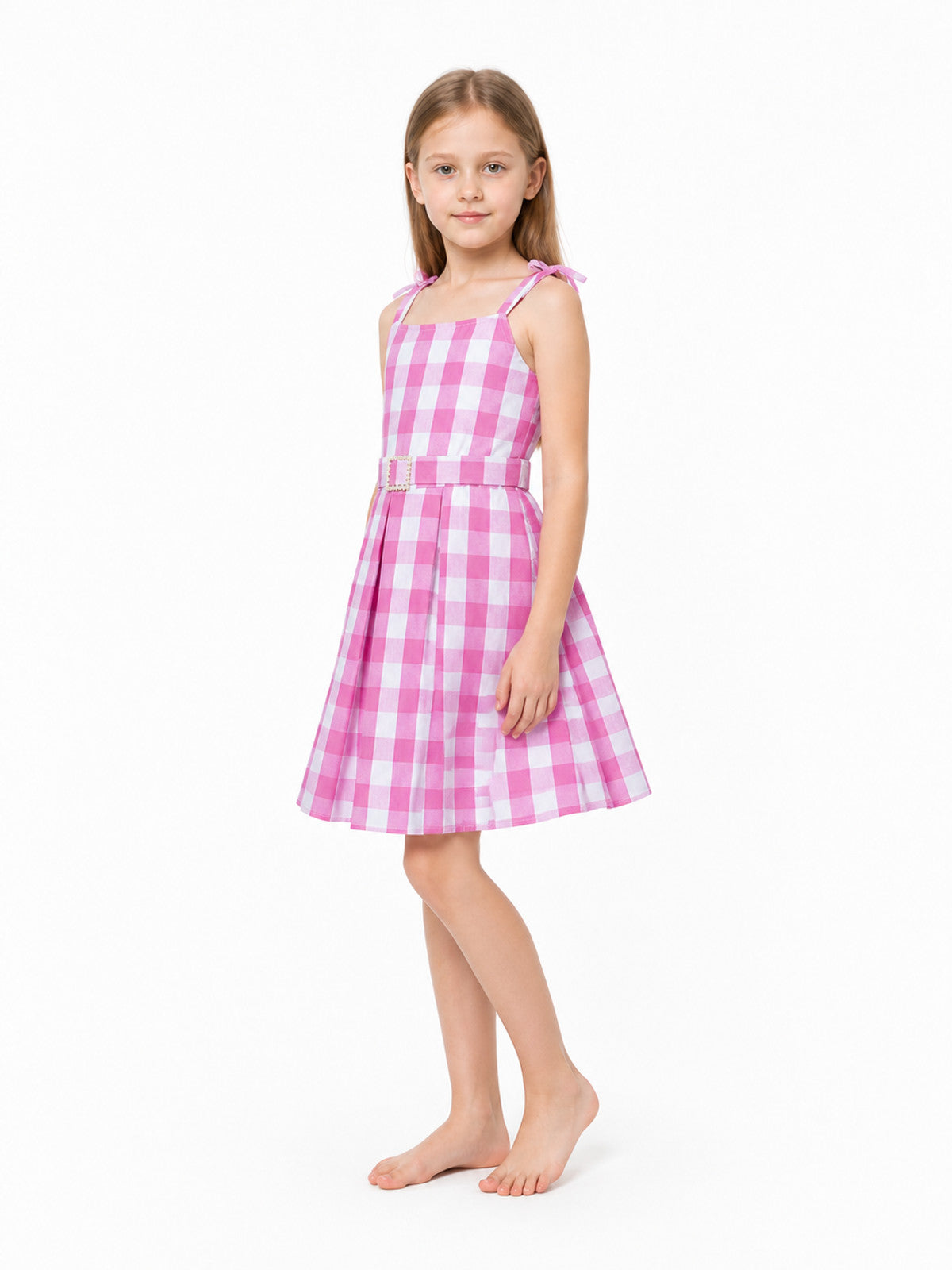 Barbie Pink and White Plaid High-Waisted Dress