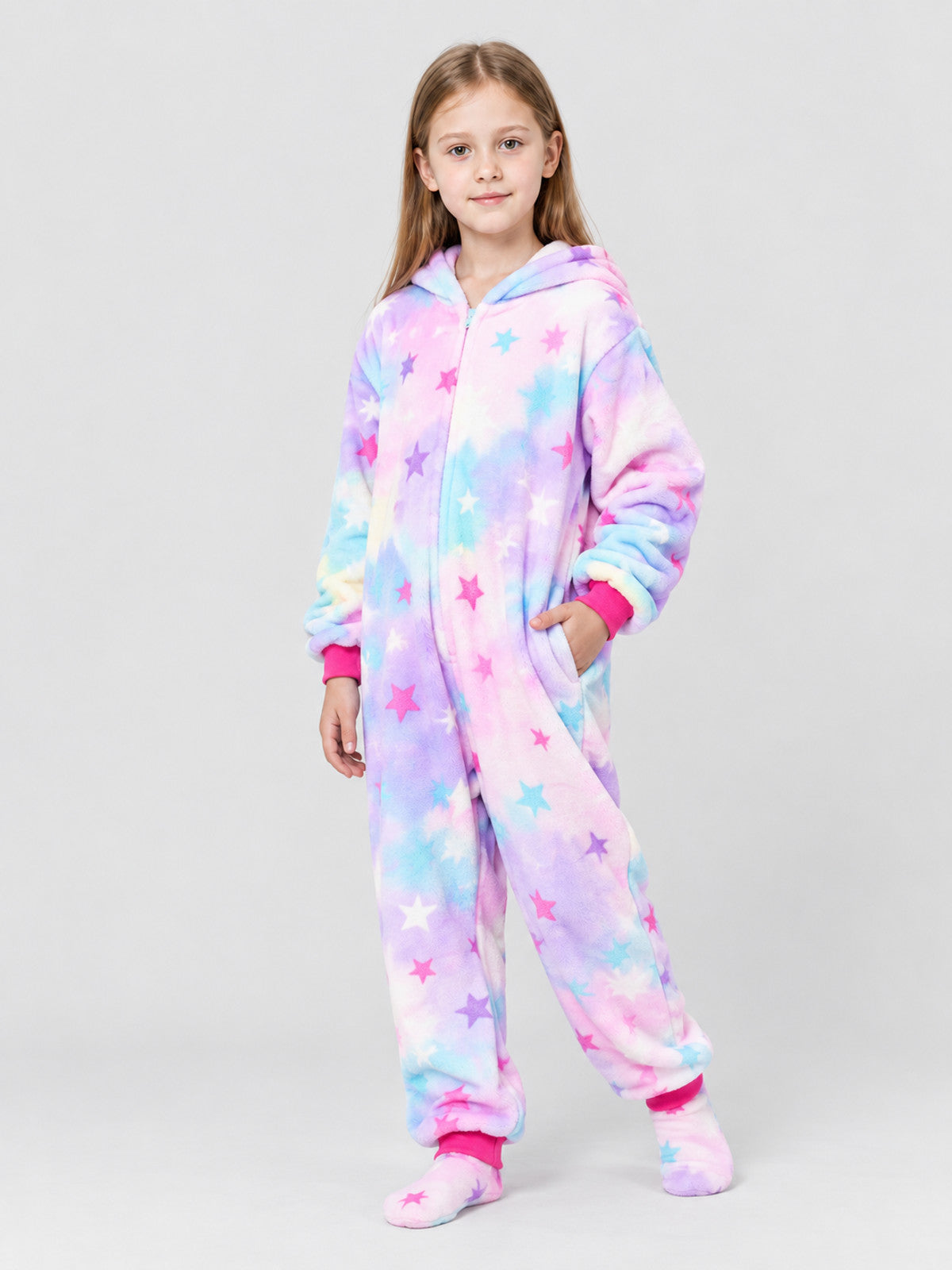 Kids' Flannel Star-Print Pajama Jumpsuit