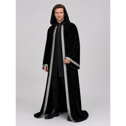 Gothic Black Hooded Cloak Cape with Ornament Costume Capes detail