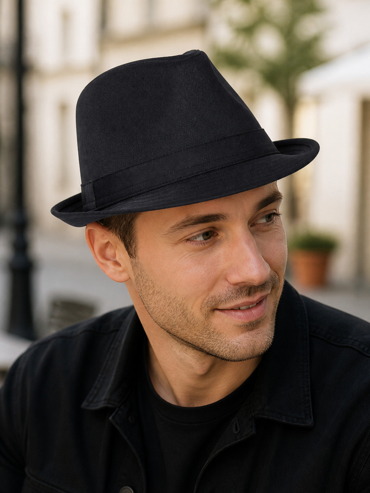 Black Wide-Brimmed Costume Fedora Hat