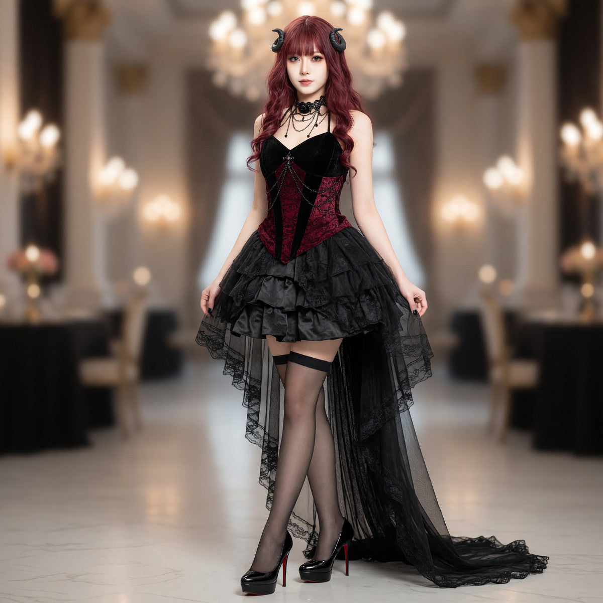 Gothic Stage Costume with Black Skirt and Chain