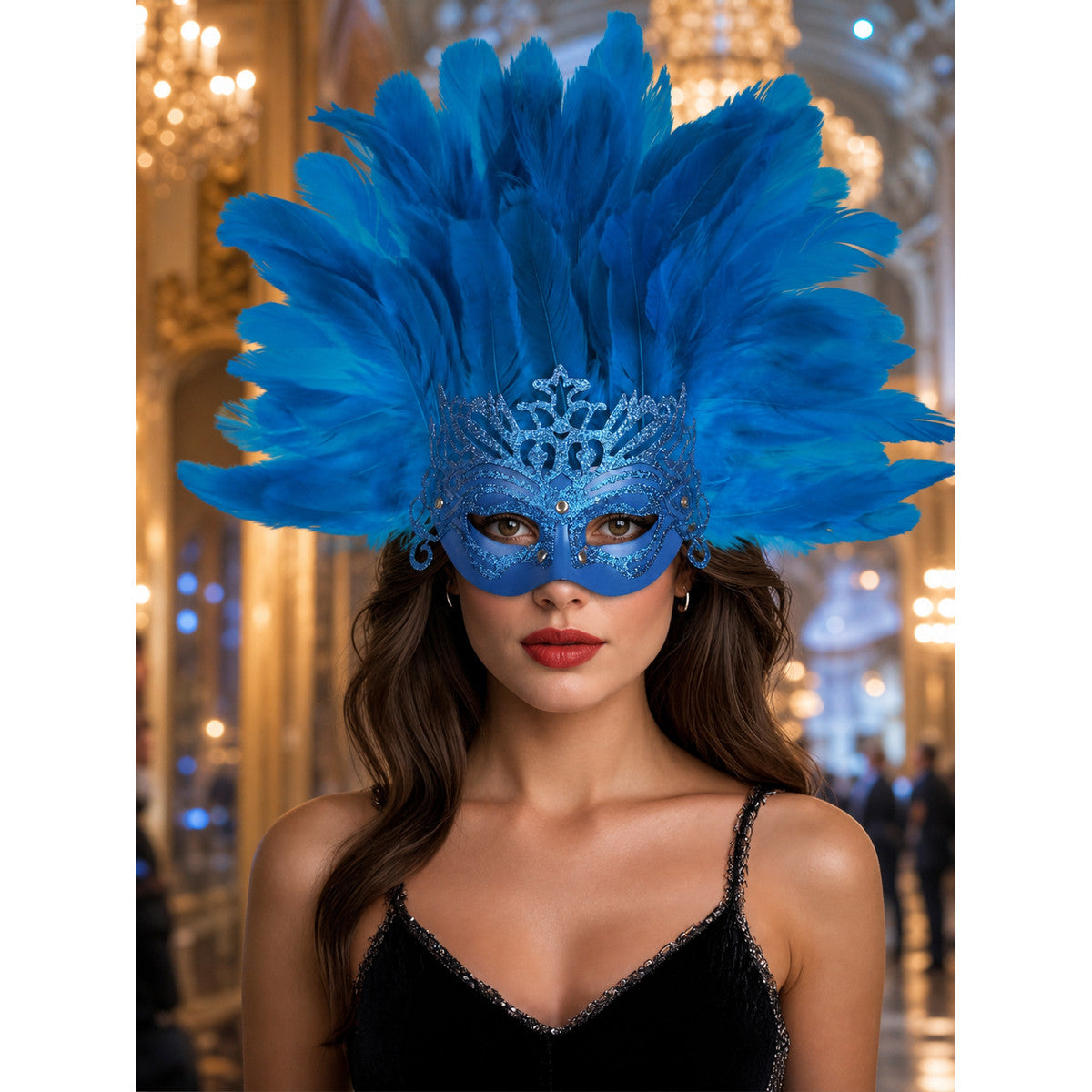 Carnival Mask with Blue Feathers and Glitter lifestyle