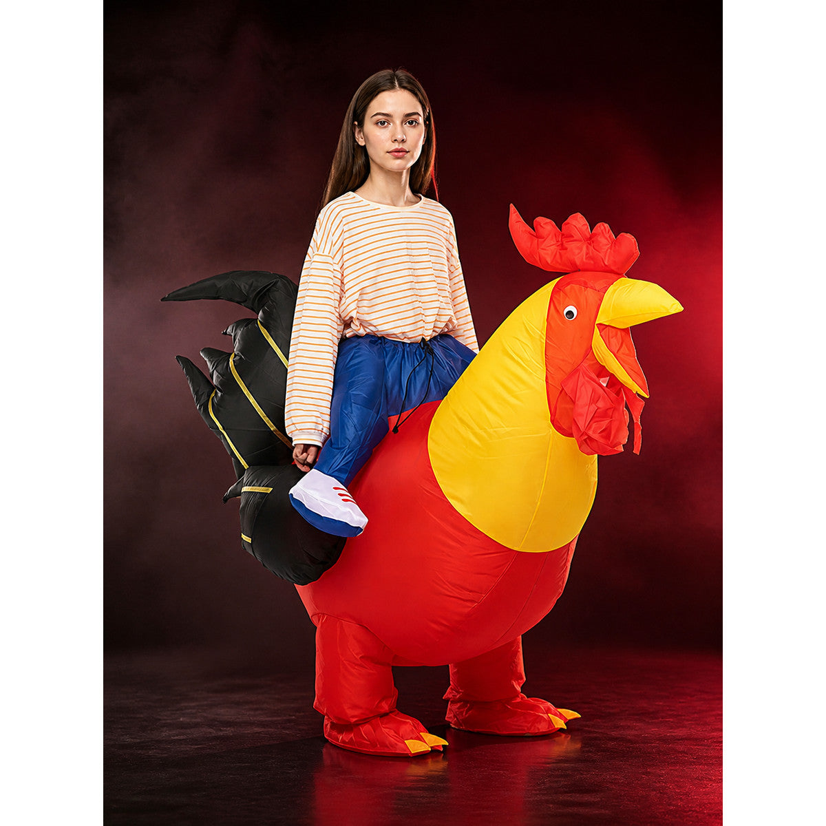 Kids Rooster Inflatable Costume, Red Yellow Black Chicken Suit main product view