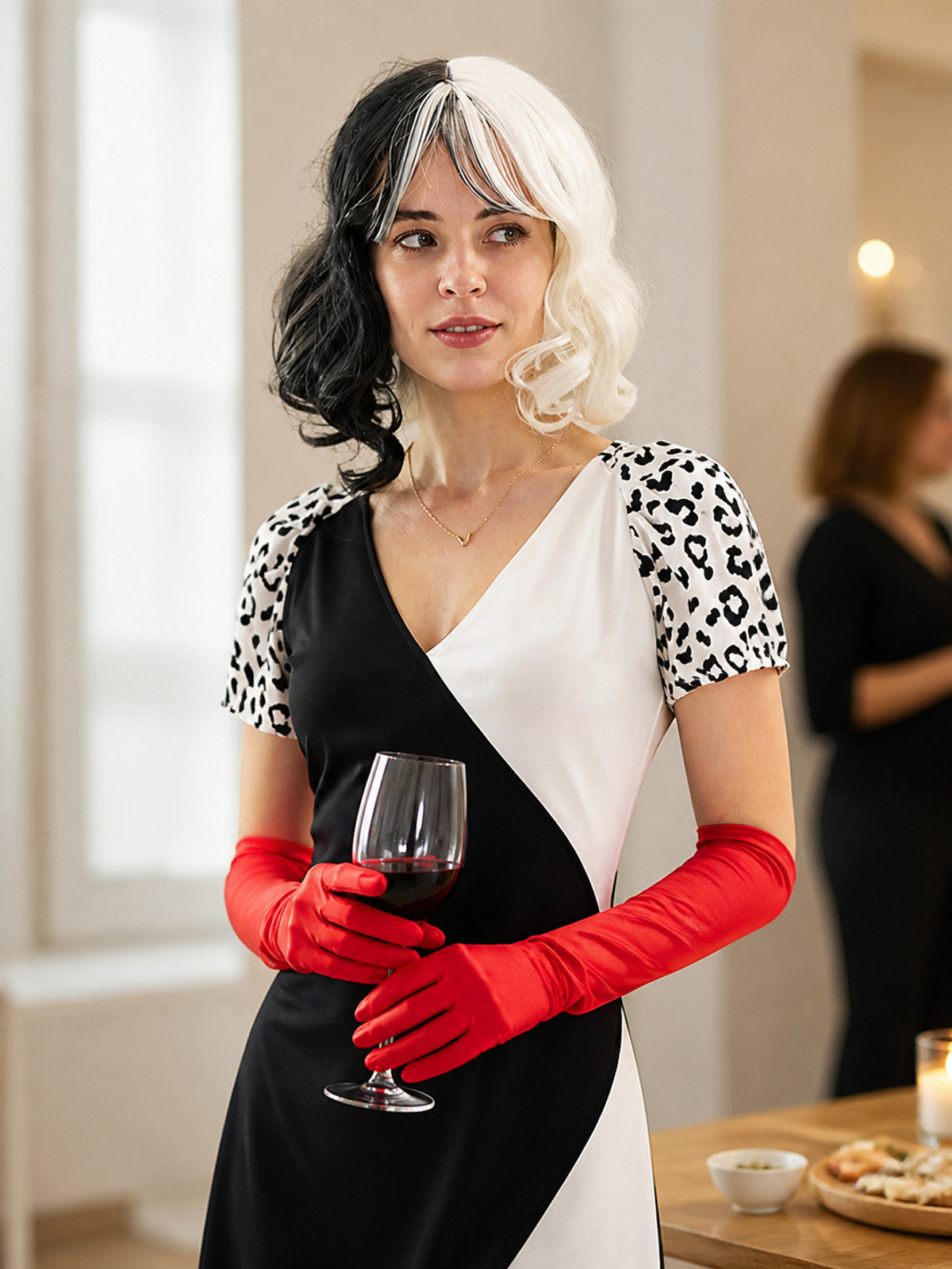 Black and White Carnival Wig with Medium-Length Curls