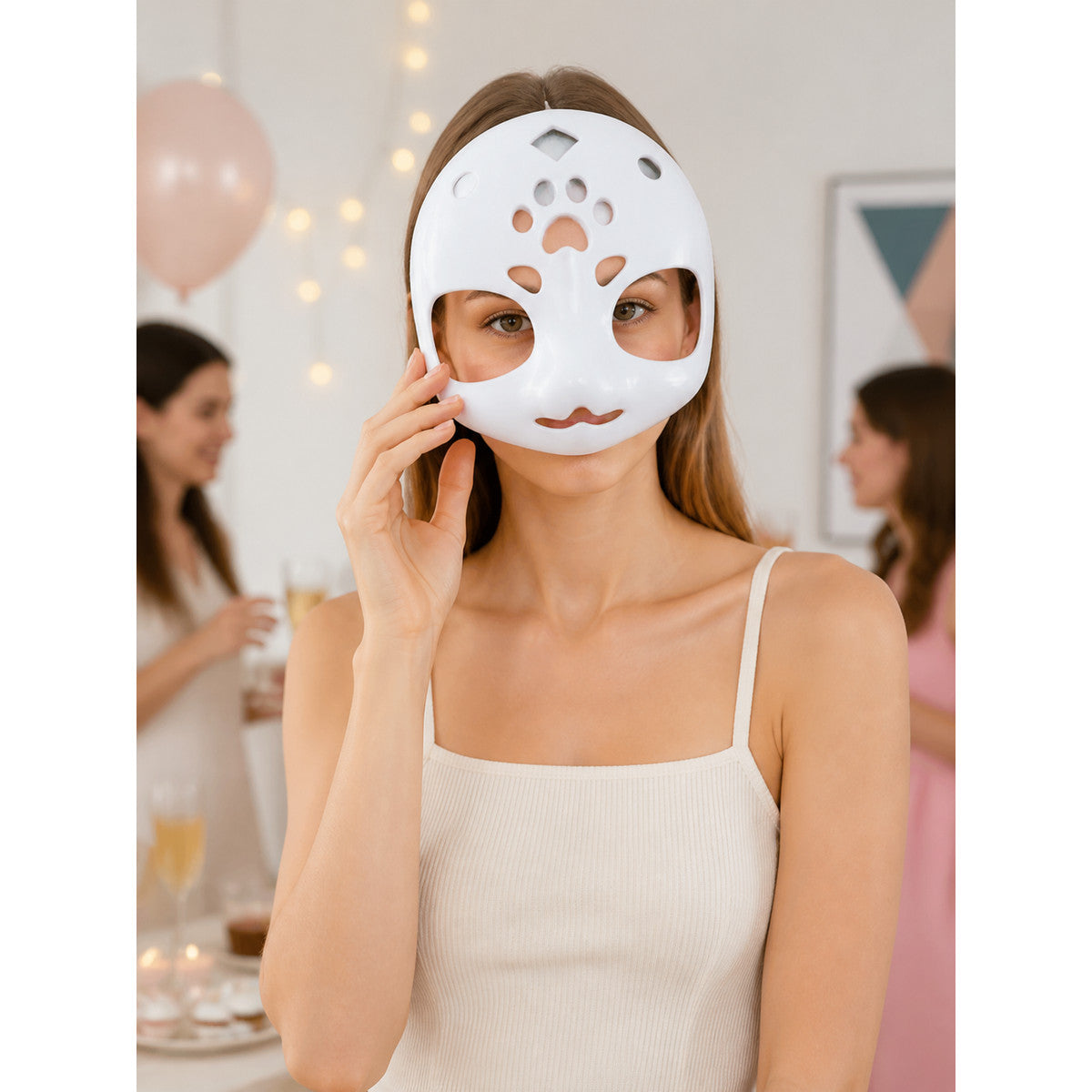 Light Gray Carnival Mask for Halloween and Cosplay lifestyle view